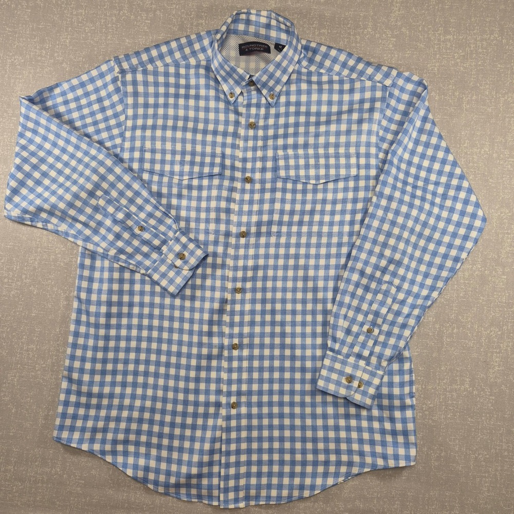 Roundtree & Yorke Mens Blue Gingham Fishing Shirt Long Sleeve Ventilated M